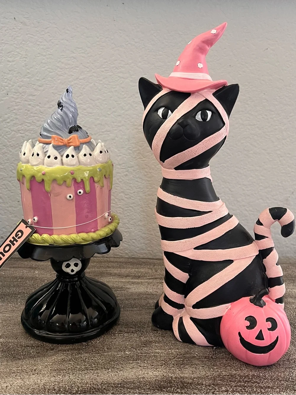 Set of Goblin & Ghoul Halloween BLACK CAT Mummy Witch and Pastel Cake FIGURINES